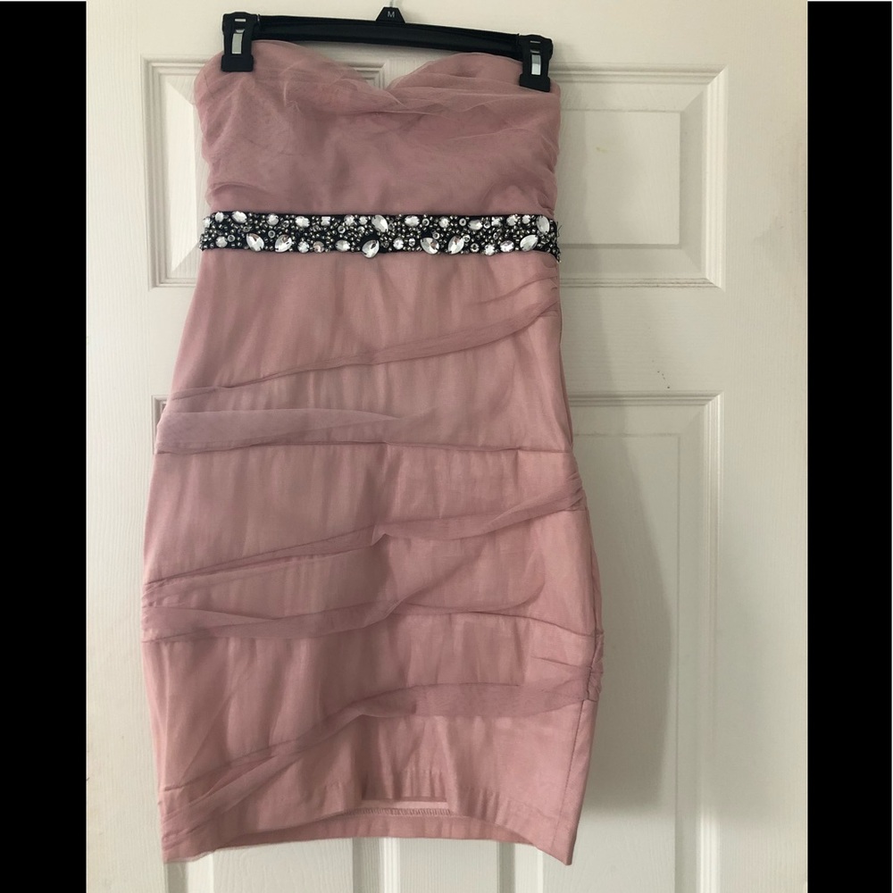 Windsor blush pale pink strapless formal dress
